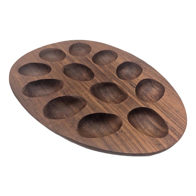 Vintage Teak Wood Deviled Egg Tray For Sale
