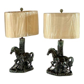 Pair 1950s Phil-Mar Vintage Mid Century Modern Table Lamps Mare & Colt Horse For Sale