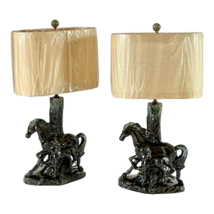 Pair 1950s Phil-Mar Vintage Mid Century Modern Table Lamps Mare & Colt Horse