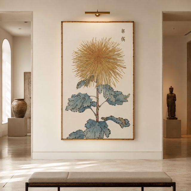 Paper Golden Mum by Hasegawa, Vintage Japanese Botanical Art Print, 36" X 54" For Sale - Image 7 of 11