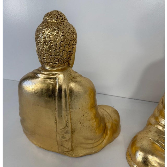Southeast Asian Artist, Buddha Sculptures, 20th Century, Gilt Terracotta, Set of 2 For Sale - Image 11 of 14
