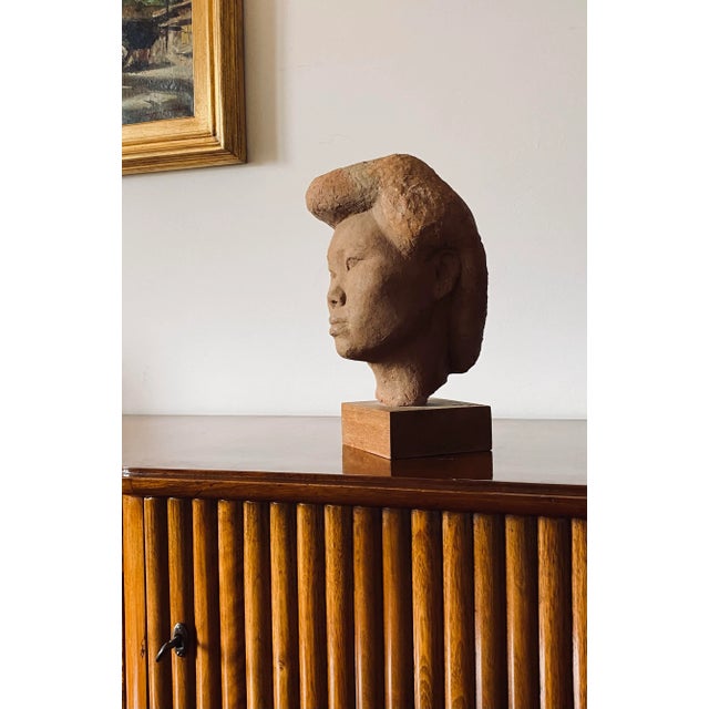 Willy Gordon, Terracotta Japanese Girl Akito Head Sculpture, France 1940s For Sale - Image 4 of 13