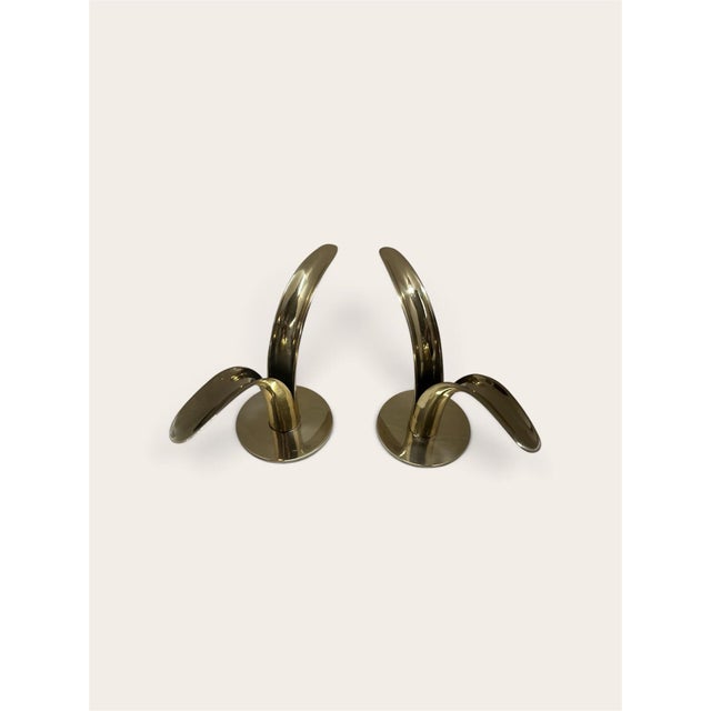 Mid 20th Century Pair of Mid 20th Century Brass Candle Stick Holders MCM For Sale - Image 5 of 8