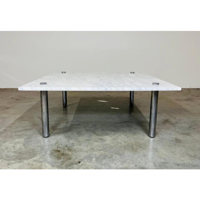 Mid-Century Modern Mid-Century Carrara Marble Square Cocktail Table in the Manner of Katavolos For Sale - Image 3 of 10
