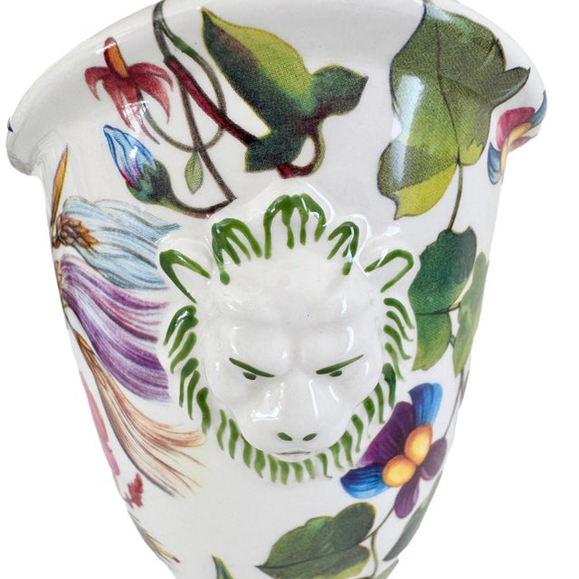 1980s 1980s Italian Botanical Painted Ceramic Urn Table Lamp With Lion Masks & Turquoise Finial Neoclassical For Sale - Image 5 of 14