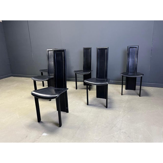 1980s Vintage Black Leather Dining Chairs, 1980s, Set of 6 For Sale - Image 5 of 10