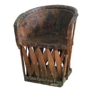 Mexican Equipale Folk Art Chair With Hand-Painted Scene 1930s For Sale