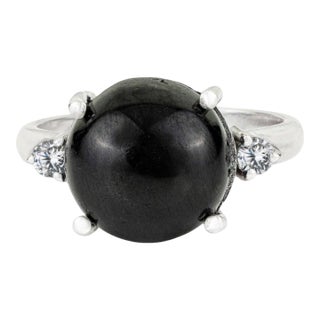 Vintage Black Star & Zircon Ring in White Gold Setting, Size 6 For Sale