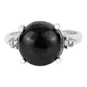 Vintage Black Star & Zircon Ring in White Gold Setting, Size 6