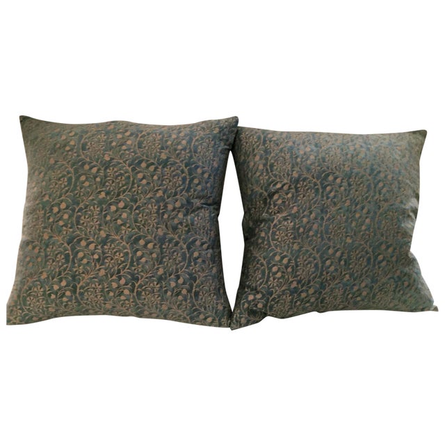 Fortuny "Granada" Pillows, Blue & Silvery Gold - 2 For Sale