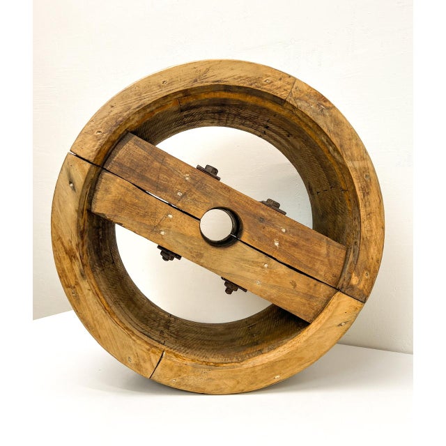 Industrial Large Antique Pulley Wheel Wood Split Belt Pulley, 1900s For Sale - Image 3 of 16