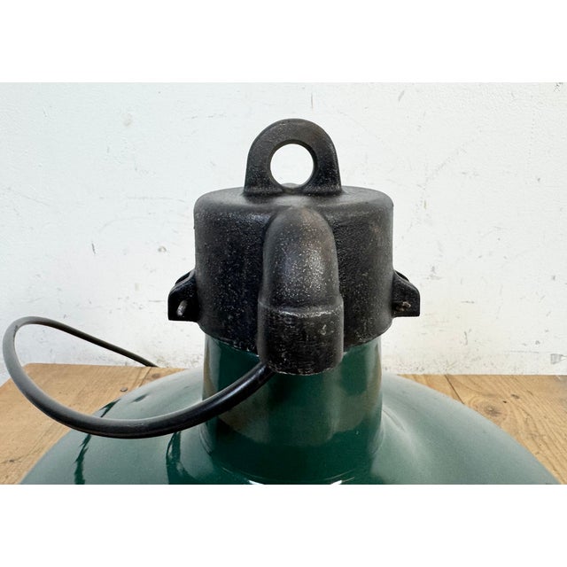 French Industrial Dark Green Enamel Factory Pendant Lamp, 1960s For Sale - Image 15 of 18