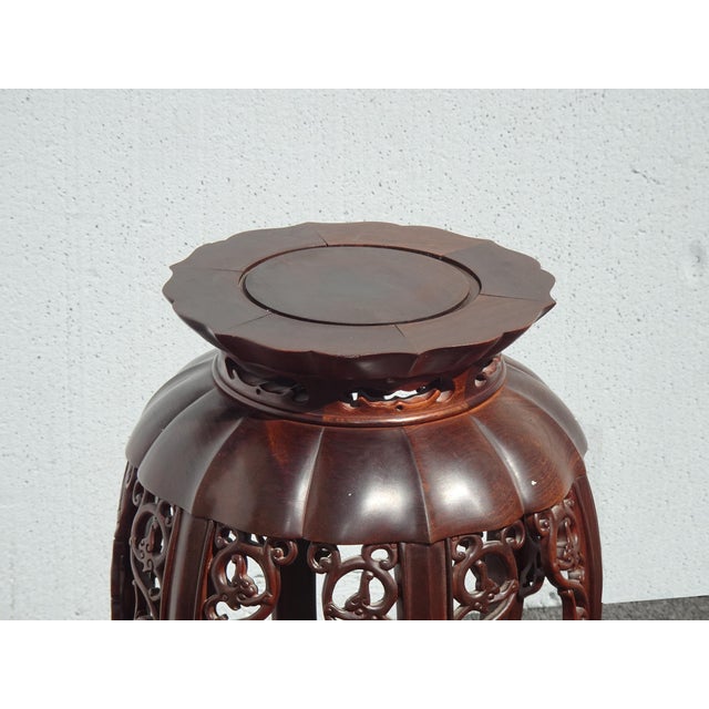 1970s Vintage 20th Century Chinese Carved Wooden Side Table Plant Stand For Sale - Image 5 of 15