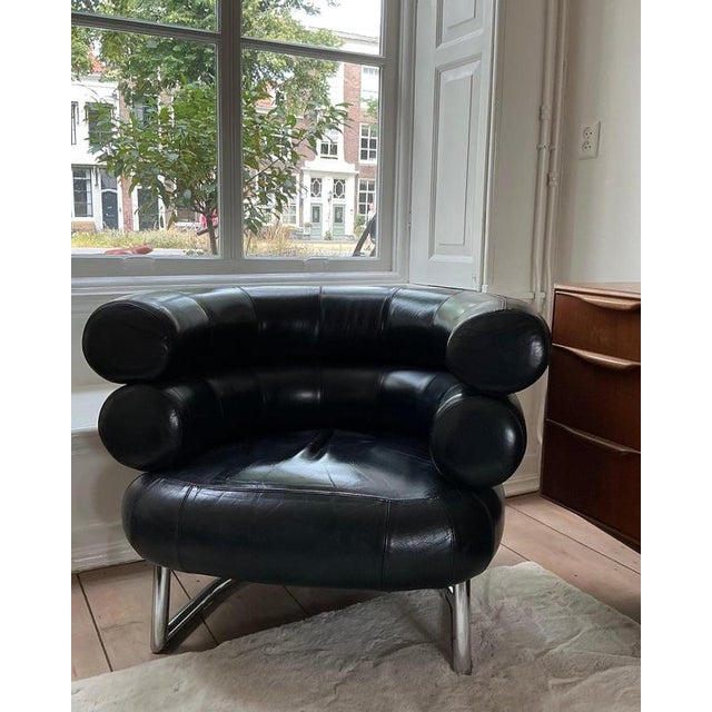 Black Faux Leather Armchair in the style of Eileen Gray For Sale - Image 10 of 10
