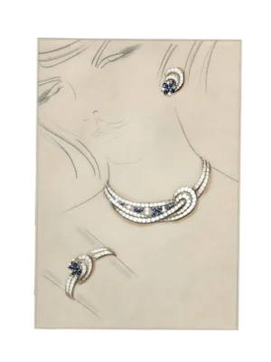 Matted Original French Jewelry Fashion Design in Gouache