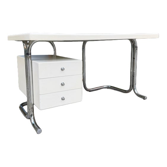 White Fiberglass and Chrome Desk by Inn Lissone, 1970s For Sale