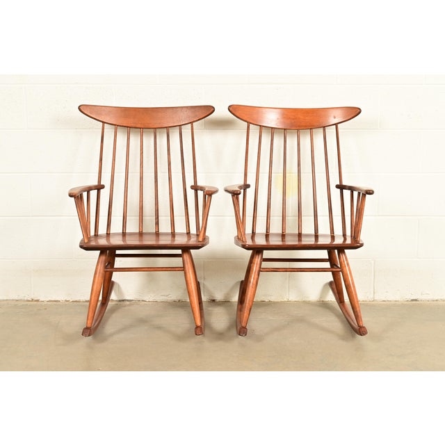 Mid-Century Modern Russel Wright for Conant Ball Solid Birch Rocking Chairs | Pair For Sale - Image 3 of 14