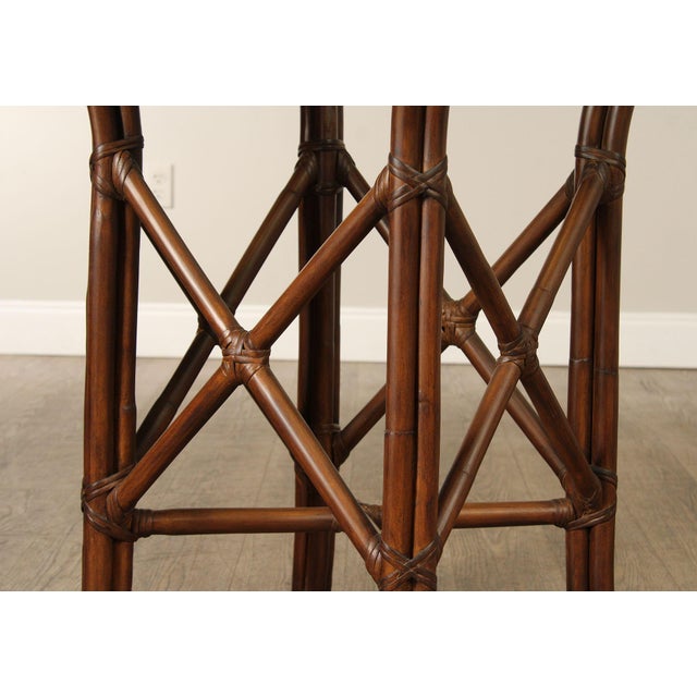 Hollywood Regency Round Glass Top Rattan Dining Table For Sale - Image 9 of 17