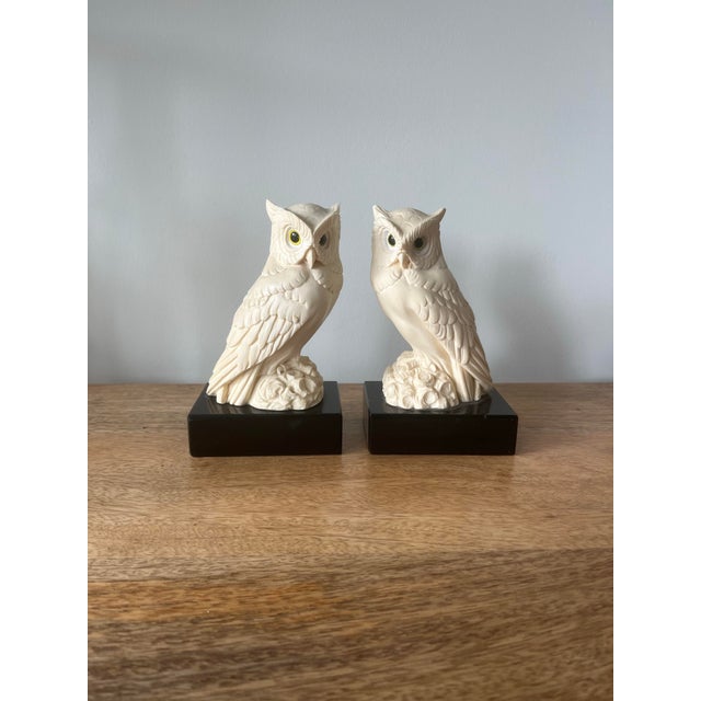 1970s Vintage Italian Arnaldo Gianelli Alabaster Owl Bookends-a Pair, Signed For Sale - Image 4 of 11