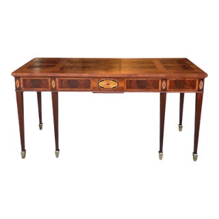 1980s Inlaid Flame Mahogany Console Table | Entryway Piece For Sale