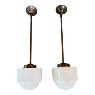 Vintage Art Deco Hanging Pendant Lights, a Pair For Sale