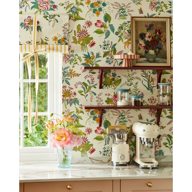 Contemporary Harlequin Woodland Floral Wallpaper in Jade/Malachite/Rose Quartz - a Sample For Sale - Image 3 of 3
