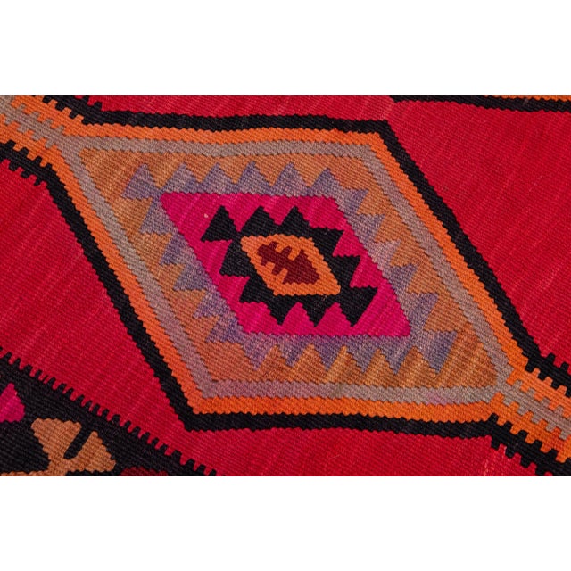 Textile Mid-20th Century Turkish Kilim Red Handmade Tribal Wool Runner For Sale - Image 7 of 10