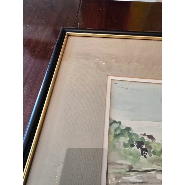 1940s Vintage Beach Painting Signed Impressionist Watercolor, Framed For Sale - Image 10 of 11