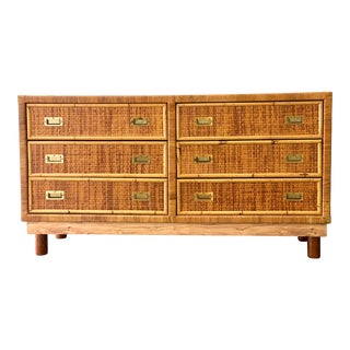 Vintage Coastal Woven Rattan Standard Dresser For Sale
