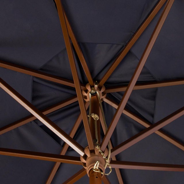 Traditional Cannes 11Ft Wooden Pulley Market Umbrella (No Tilt), Navy For Sale - Image 3 of 4