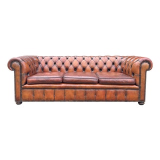 Vintage Three-Seater Chesterfield Sofa in Brown Leather, 1920 For Sale