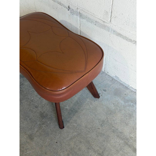 Vintage Scandinavian Mid Century Leather Footstool Ottoman For Sale In Los Angeles - Image 6 of 8