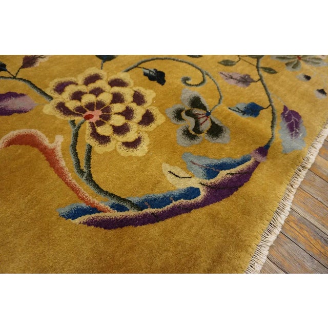 Textile 1920s Yellow Saffron Floral Vase Antique Chinese Art Deco Carpet 8'8" X 11'4" Knotted Wool Rug For Sale - Image 7 of 13