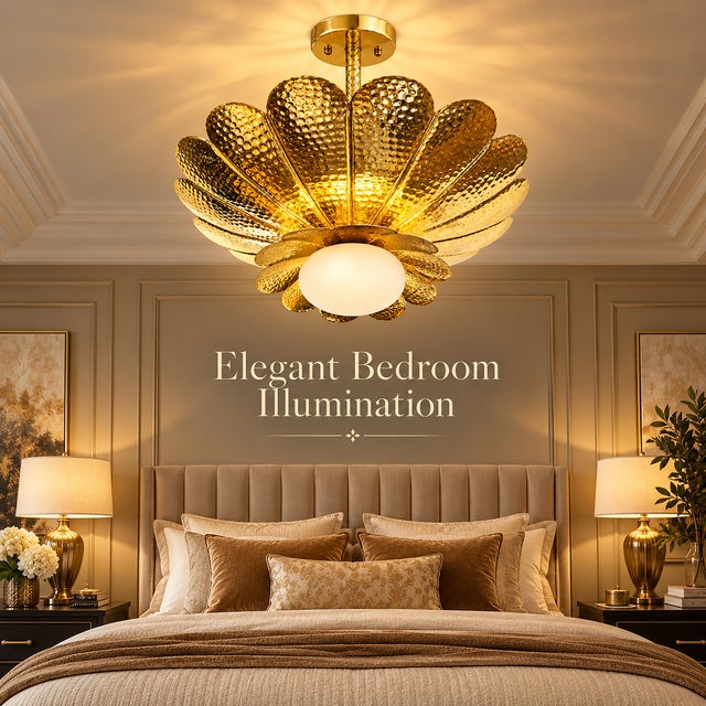 Metal Handmade Brass Flower Chandelier, Hammered Lotus Ceiling Light, Antique Brass Floral Pendant, Art Deco Luxury Ceiling Fixture 28 Inches For Sale - Image 7 of 14