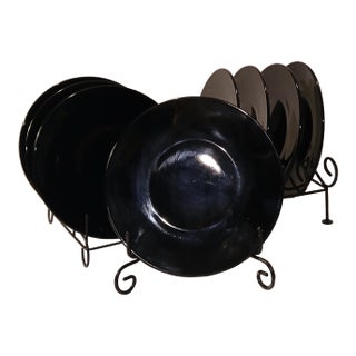 1930s l.e. Smith Black Amethyst Luncheon Plates- Set of 8 For Sale