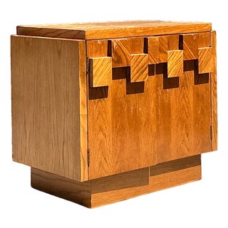 Vintage Brutalist Geometric Wood Cabinet For Sale