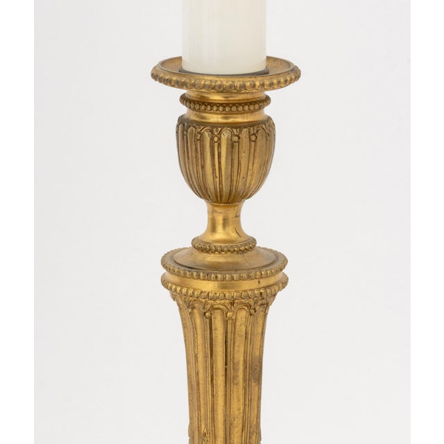 Pair of Louis XVI Style Gilt Brass Candlestick Lamps For Sale In New York - Image 6 of 6