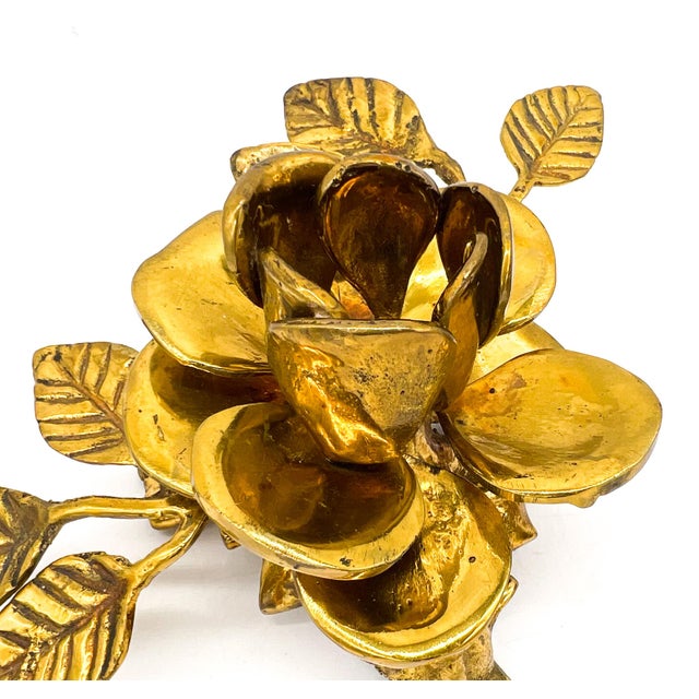 Gold Vintage Pair Gold-Tone Metal Rose Candle Holders — Hollywood Regency / Maison Jansen Style For Sale - Image 8 of 12