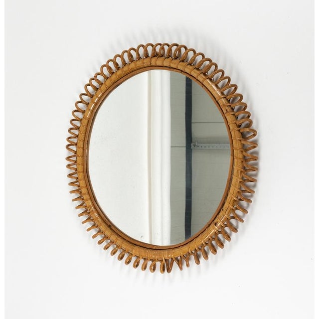 Mid-Century Round Rattan and Bamboo Wall Mirror in the style of Franco Albini, Italy, 1960s For Sale - Image 9 of 12