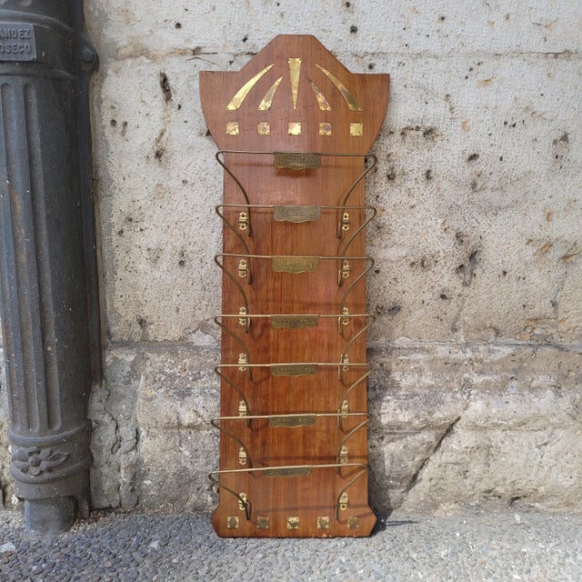 Art Deco Wall-Mounted Magazine Rack in Wood and Gilt Brass, Germany, 1930s For Sale - Image 6 of 18