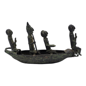 Authentic Mid Cent. 16" Benin Bronze Boat Sculpture African Tribal Lost Wax Art