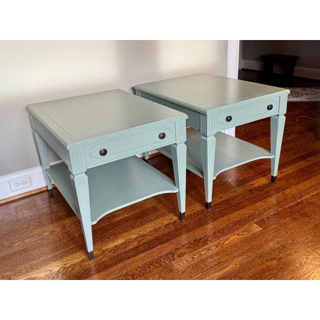 Mid-Century Modern Mid 20th Century Mersman Single Drawer End/BedsideTables in Country Green, a Pair For Sale - Image 3 of 8