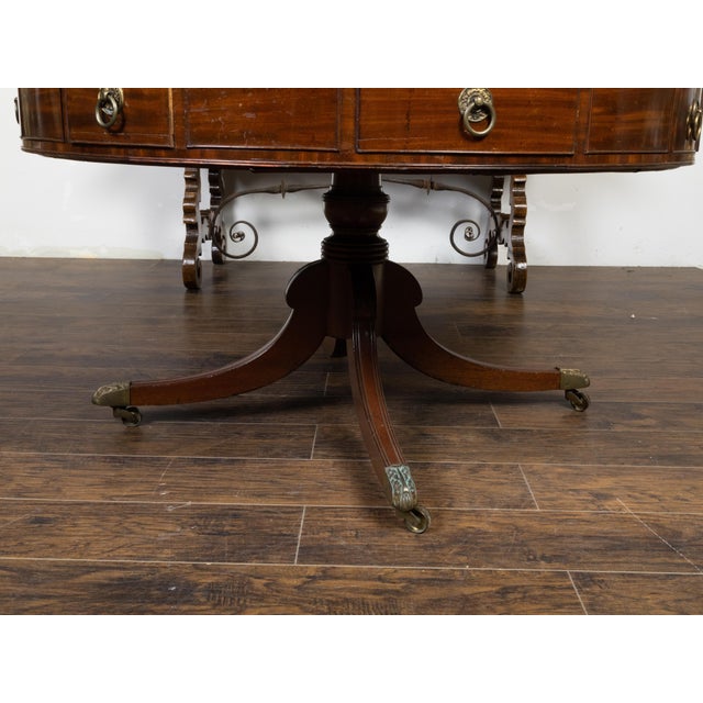 English Regency 1840s Mahogany Rent Table with Leather Top and Eight Drawers For Sale - Image 10 of 12