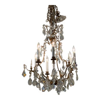 In the Style of Dennis & Leen Gold Finish Six Light Crystal Chandelier For Sale