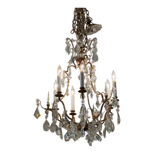 In the Style of Dennis & Leen Gold Finish Six Light Crystal Chandelier For Sale