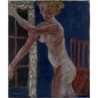 1960s Expressionist Figurative Nude Woman with Red Chair Oil Painting by Honora Berg For Sale