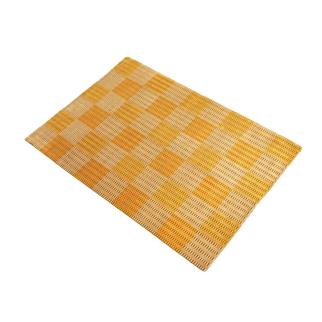6'x9' Hand-Knotted Modern Tibetan Wool & Silk Cut-and-Loop Geometric Rug in Gold & Orange For Sale - Image 4 of 10