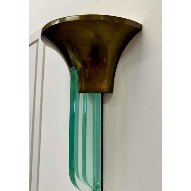 Art Deco French Brass and Glass Wall Sconce attributed to Jean Perzel, 1940s For Sale - Image 6 of 11