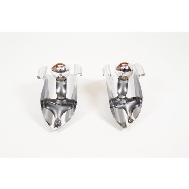 Vintage Space Age Wall Lamps in Polished Metal from Polam, 1970s, Set of 2 For Sale - Image 4 of 10