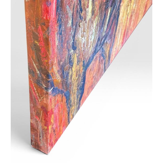 Late 20th Century Oversized Mid-Century Western Expressionist Bison Buffalo Original Impasto Oil Painting Gallery Wrap Canvas For Sale - Image 11 of 12